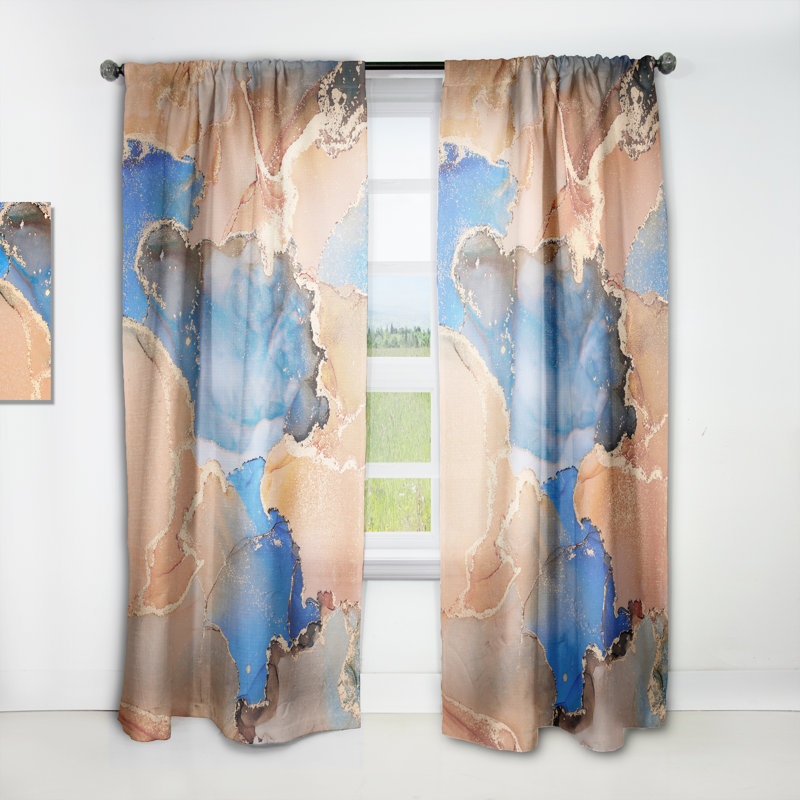 Bleu et orange, art abstrait fluide de luxe - rideau en velours moderne - obscurcissant - 1 panneau, L 52 po x L 120 po