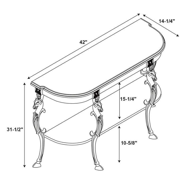 Berkhamstead 42” Console Table with Ornate Horse Motif Legs Design, Brown