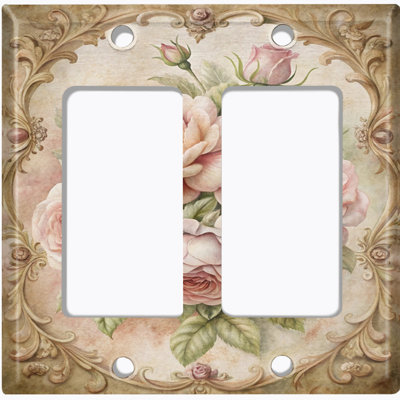 Couvercle de plaque d'interrupteur en métal; Bascule à 4 bandes US standard - bouquet de fleurs rétro