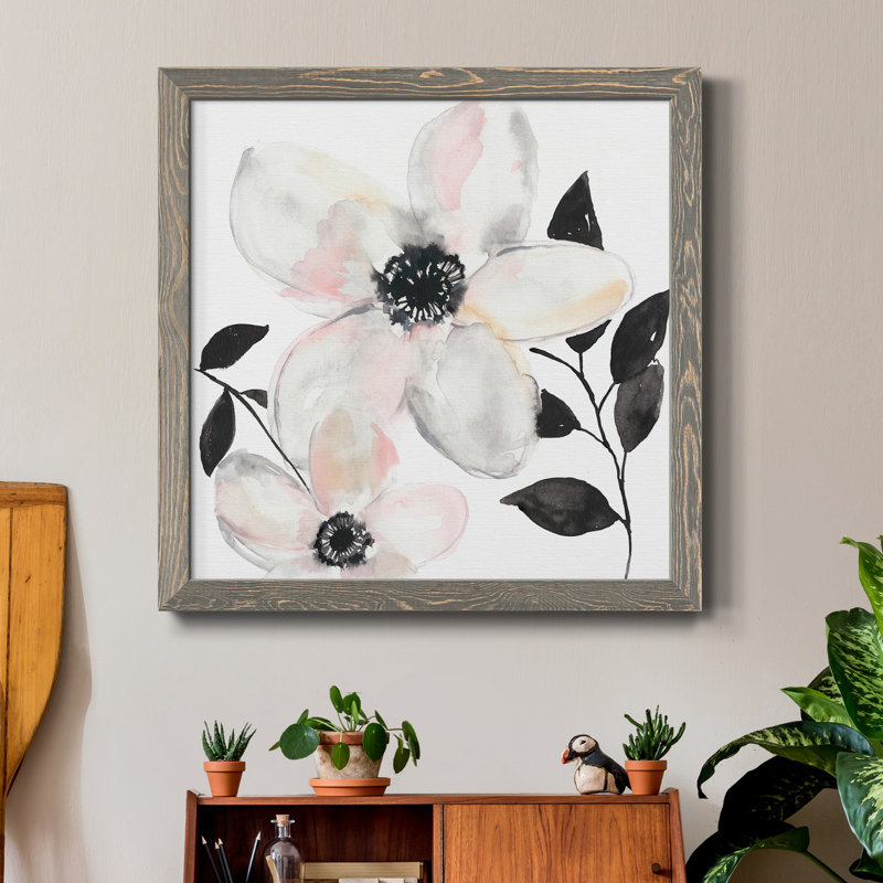 «Black & Blush Anemone II», art mural sur toile, H 20 po x l 20 po x P 1,5 po, Gris