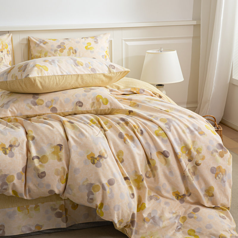 Literie 100 % coton brossé à motif floral, King, Yellow