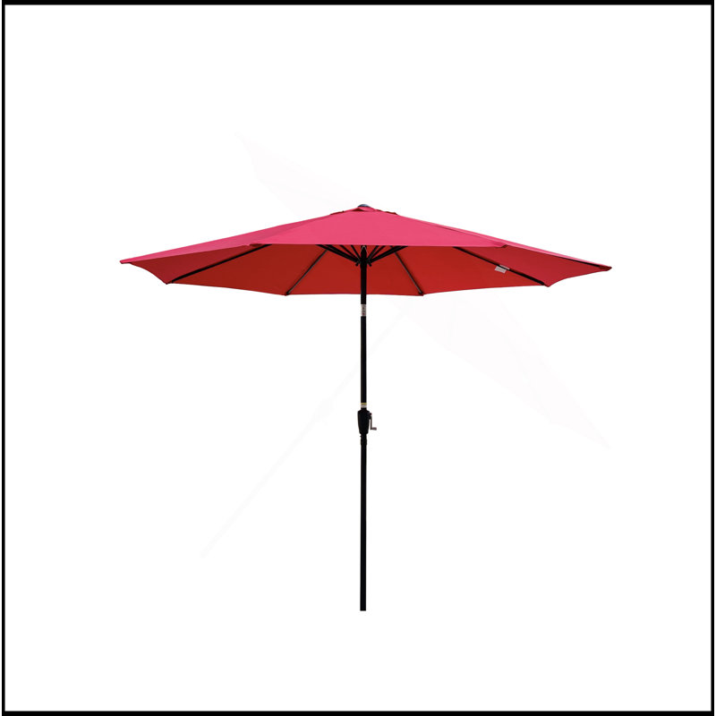 Parasol de patio extérieur 10 pi (3 m) sans rabat, 8 pièces, avec inclinaison, avec manivelle, sans base, rouge, taille de poteau 38 mm (1,49 pouce)