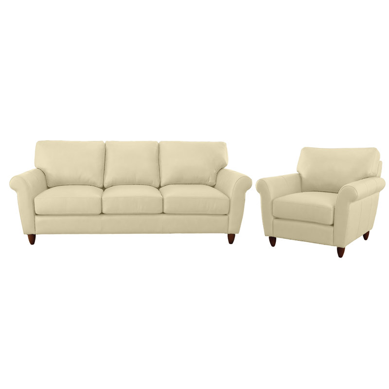 Ensemble de canapé et chaise 100% cuir Buxton, Natural