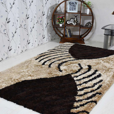Tapis beige/brun fait main abstract Heller