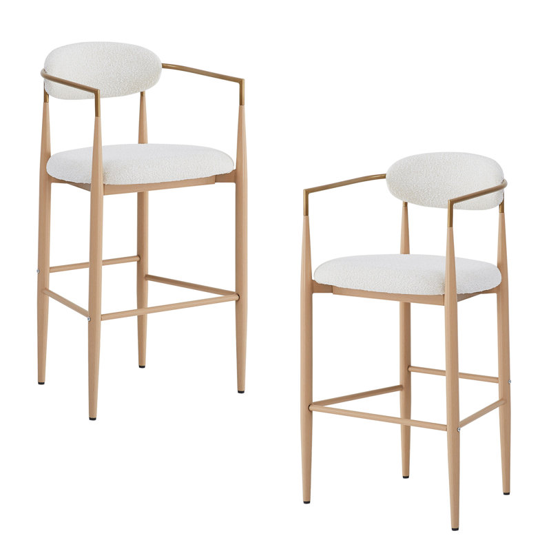 2 tabourets de comptoir beiges - Pieds en fer naturel avec îlot de cuisine de style simple avec poids de dossier de 265 lb et assise en tissu