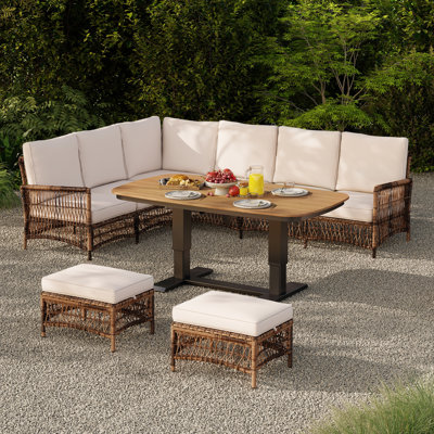 98" Wide Outdoor 6 - Person Outdoor Wicker L-shaped Patio Sectional With Adjustable Table