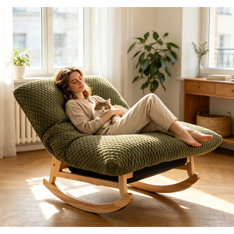 Fauteuil berçant adulte en velours côtelé, Vert antique