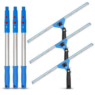 Window Washing Kit with Swivel Window Squeegee and Pole, 3 Pack