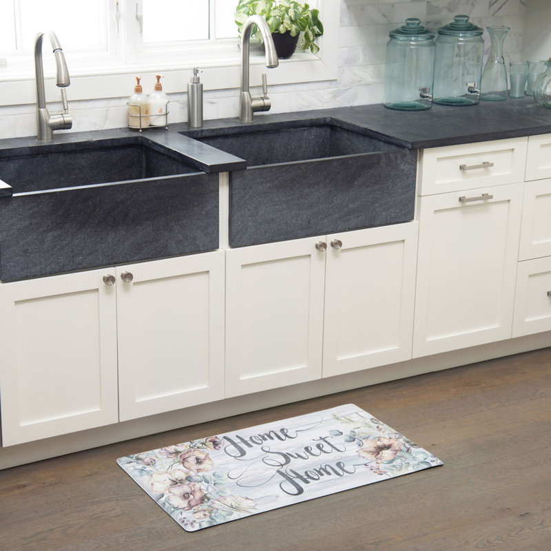 Grey Blue Floral Anti-Fatigue Kitchen Mat, 20"x36"