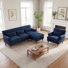 Canapé d'angle en velours en forme de L avec méridienne et fauteuil assorti — Pieds en bois tournés