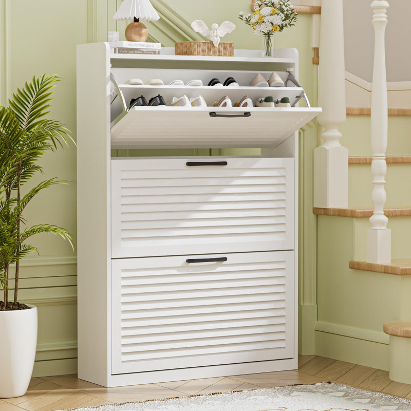Shoe Storage Cabinet, Shoe Organizer Cabinet with 3 Flip Louvered Doors