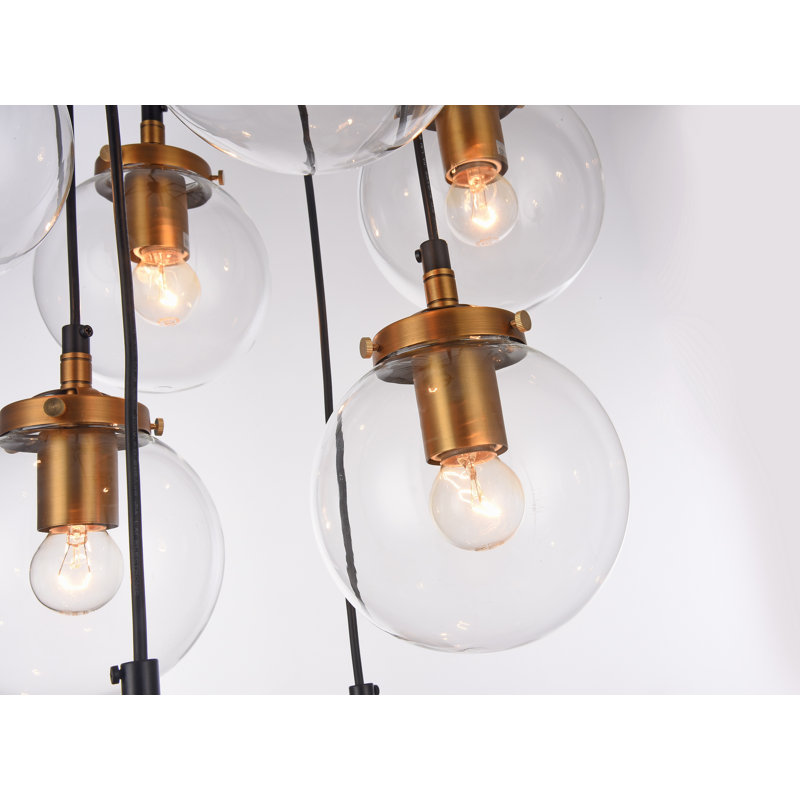 Industrial 8-Light Black Metal Chandelier With Clear Glass Shades