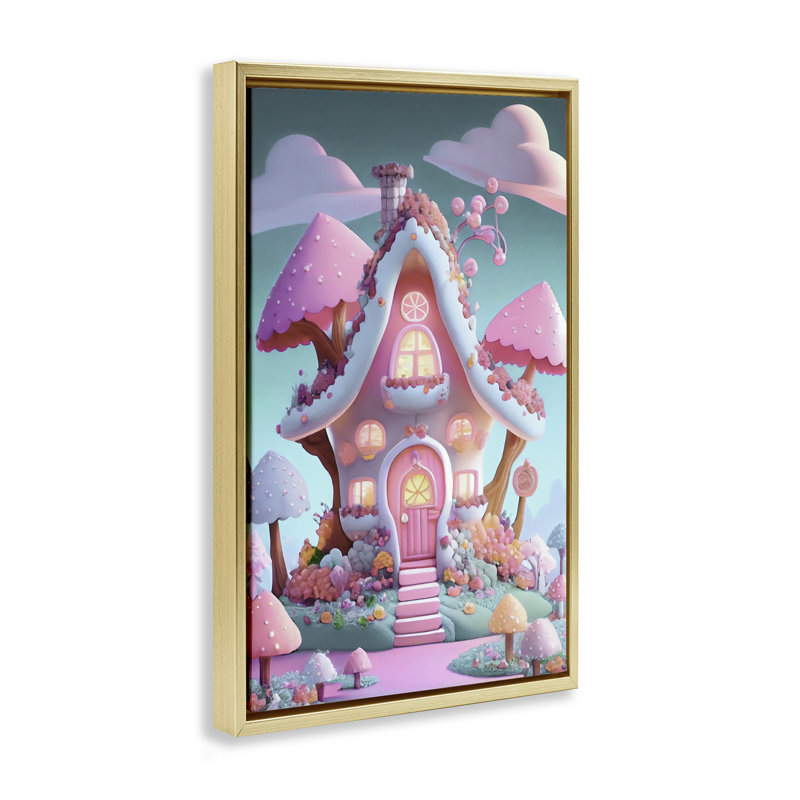 Cadre flottant Magicville Candy Mushroom House, design par Sasha, H 25 po x l 17 po, Cadre flottant métallique doré