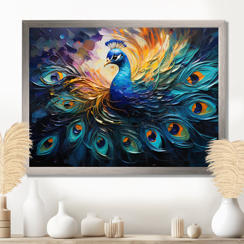 Plume de paon II - Art mural paon, H 24 po x l 32 po x P 1 po, Toile tendue