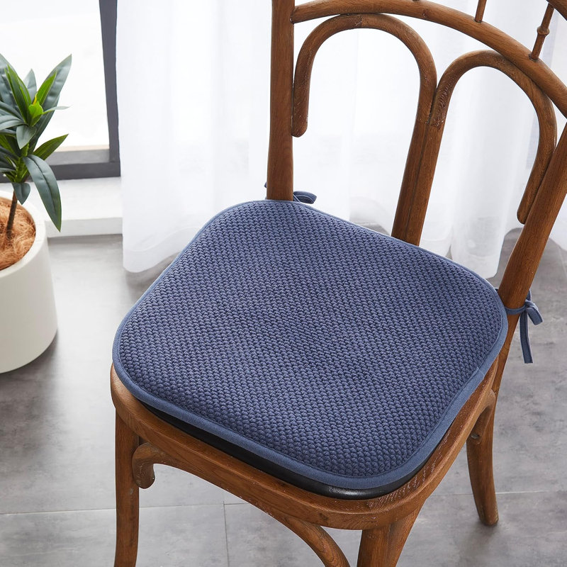 Elegant Comfort Chair Cushion Covers With Ties And Non Skid Rubber Backing-Thick Memory Foam - Soft Cushion Pad- Rounded Square Seat Cover-16 X 16 Inches- Honeycomb Textured Pattern, Set Of 2