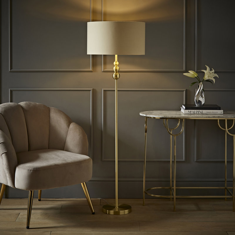 Randalia 145cm Traditional Floor Lamp, Beige, Brushed Gold