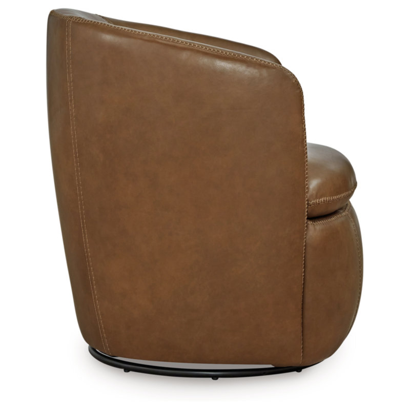 Caramel Brown Leather Barrel Swivel Chair