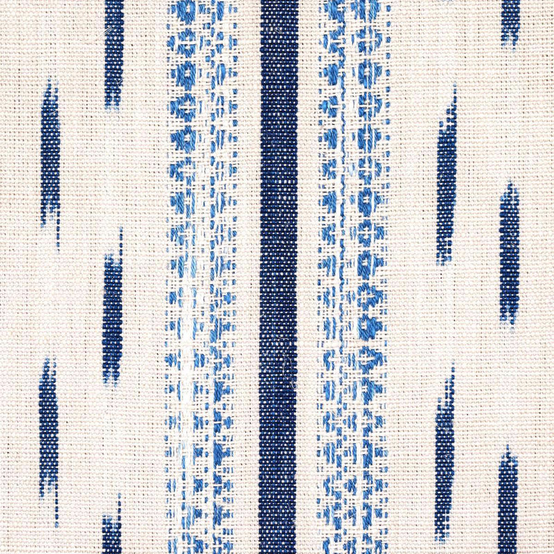 Tissu rayé ikat Mirza, Bleu / Naturel