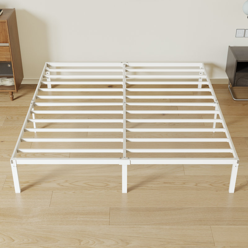 Base de lit plateforme en métal 14 po avec espace de rangement, Blanc, Très grand lit, 14"