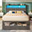 Bed Frame with RGB LED Lights, Upholstered Bed with Drawers and Charging Station-441618926-441536891