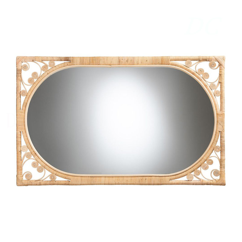 Miroir, fabriqué en rotin naturel, verre miroitant et bois d'ingénierie