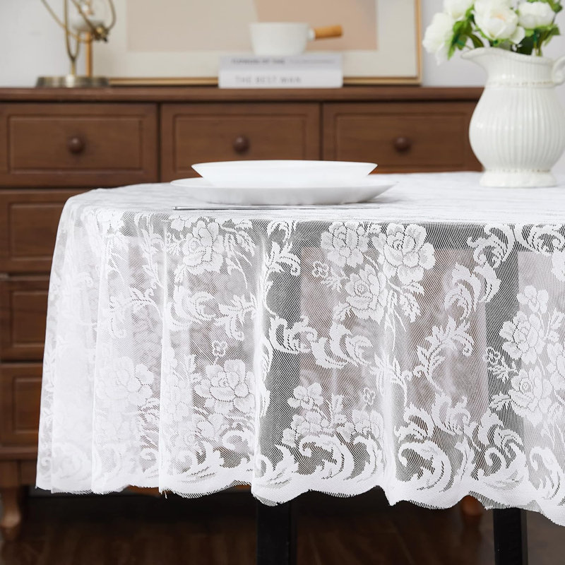 Keilly Round Floral Wedding Lace Tablecloth, White, 36" Round