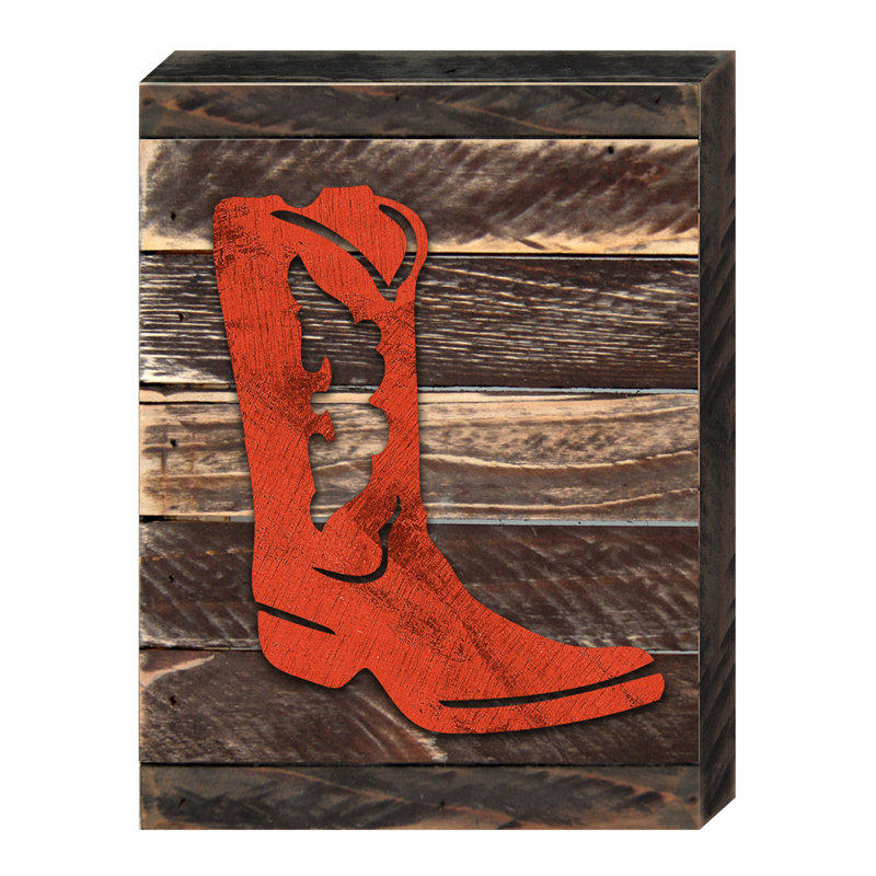 Décoration murale "cowboy bottes" sur la planche de bois récupéré, H 18 po x l 12 po x P 1,5 po