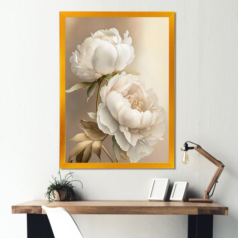 Fleur de pivoine II - pivoines, art mural, H 20 po x l 12 po, Cadre doré