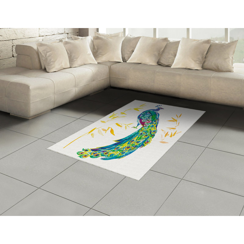 Peacock High Density Long Fiber Poly Threads Decorative Area Rug Carpet, Rectangle 4' x 5'8"