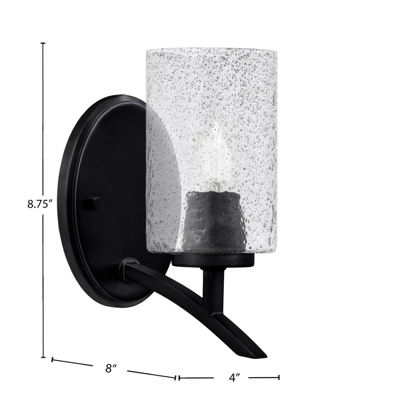 Applique murale avec verre carré fumé 3,5 "kurve, Noir mat, À cylindre