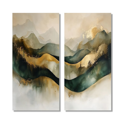 Abstract Liquid Ink Divide Fight Of Emerald - Liquid Ink Abstract Wall Art Large Wall Art, Gold Abstract Set Of 2