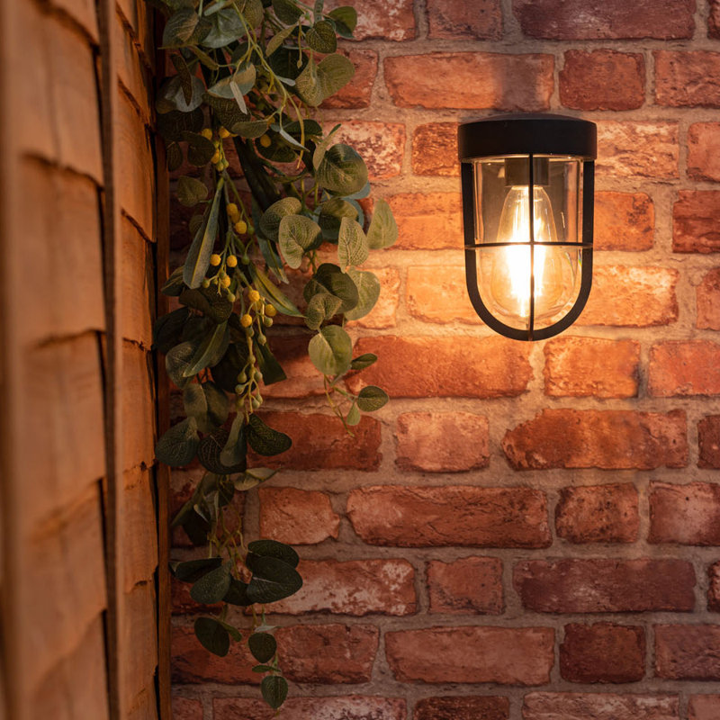 Brinkema Polished Chrome 12cm H Outdoor Armed Sconce, Matt Black