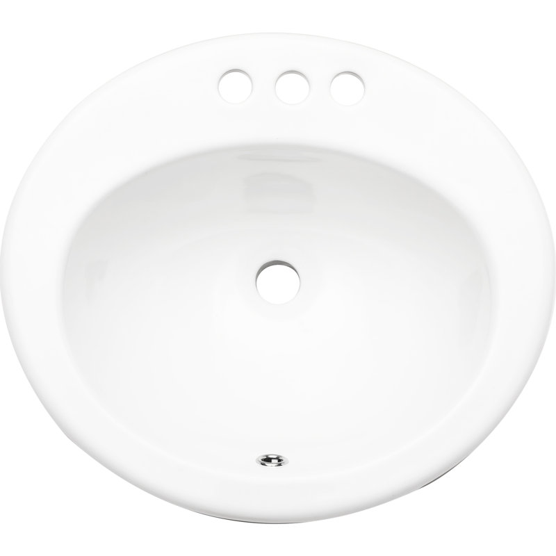 Lavabo ovale encastré en céramique blanche 20 x 18 pouces - Accessoire de salle de bain moderne avec 3 trous de robinetterie, finition teintée et élégante - Convient à différents espaces