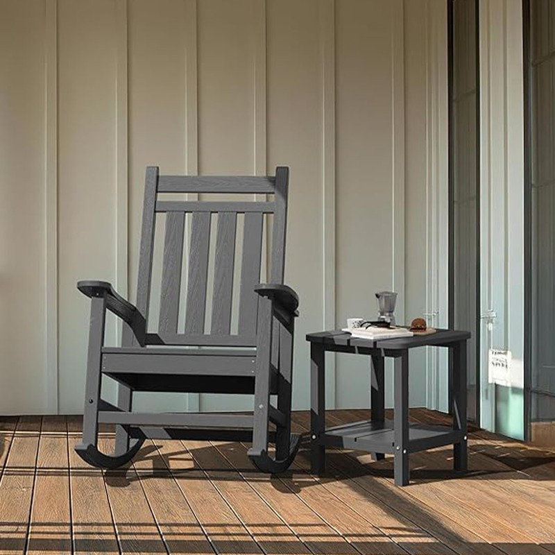 Outdoor Small Square Side Table Patio End Table With 2 Layer, - Grey