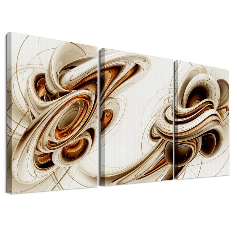 Ensemble de 3 toiles abstraites métalliques bronze et beige, 30"H x 20"W x 3pcs
