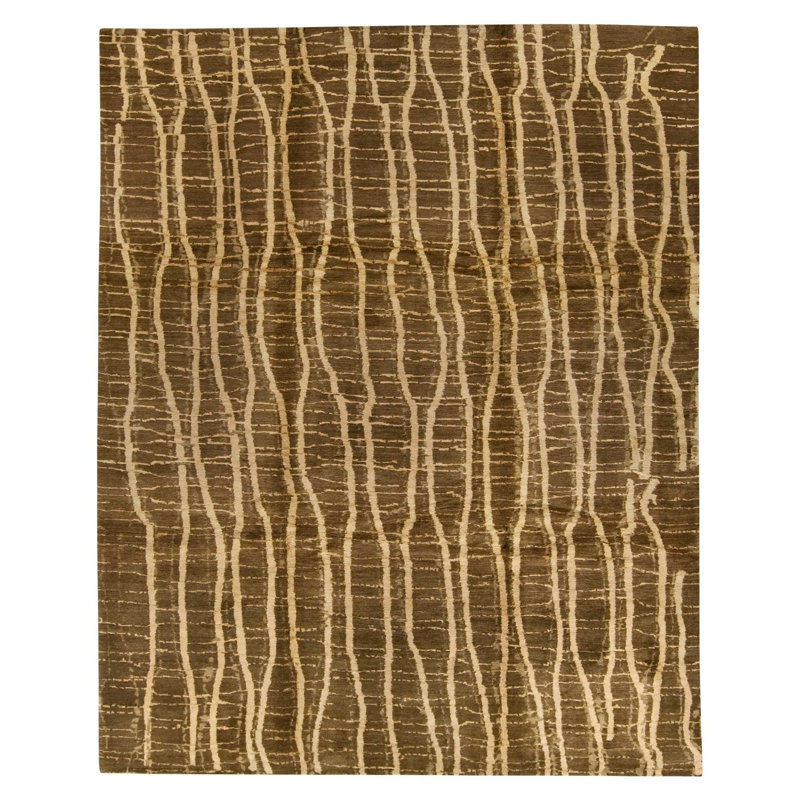 Dragnet Wool Striped Area Rug in Beige/Green, Rectangle 8' x 10'