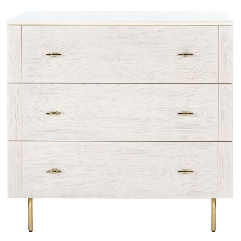 Stylish & Luxury Bronisław 36'' Nightstand – 3 Drawer Bedroom Dresser with Chic Modern Design, Cream/White Washed