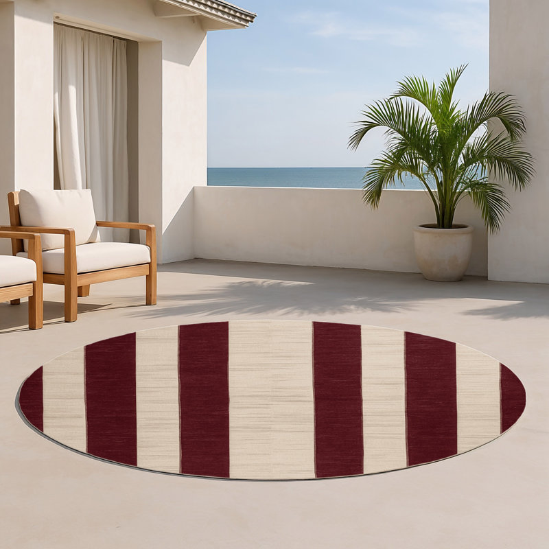 Tapis d'intérieur et d'extérieur à carreaux beige, Rond 5 pi