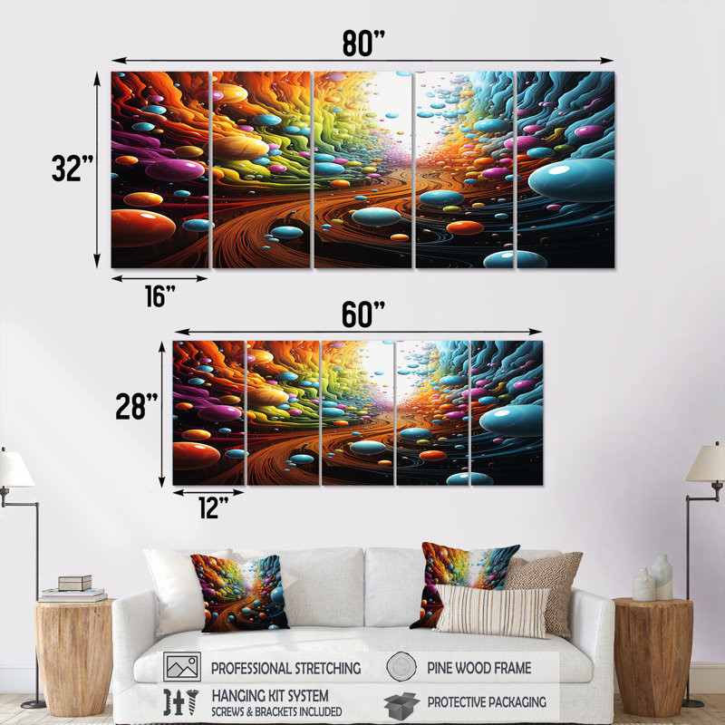 Rainbow Lightspace Spheres Pathway - Space Paysages, décoration murale 5 pièces, H 32 po x l 80 po