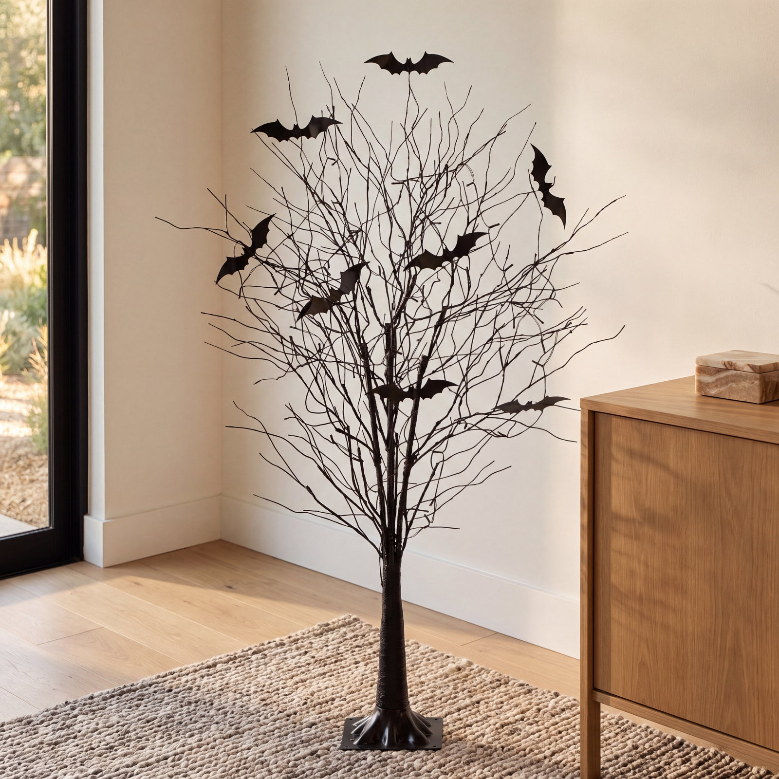 5' Pre-Lit Halloween Twig Tree with Bats, 60" H x 16" W x 16" D