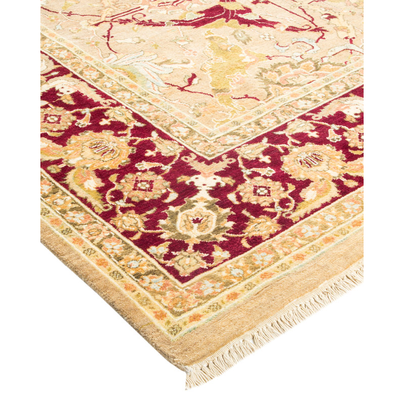 Tapis traditionnel doré noué à la main de conception unique 6 pi 1 po x 9 pi 3 po Keller