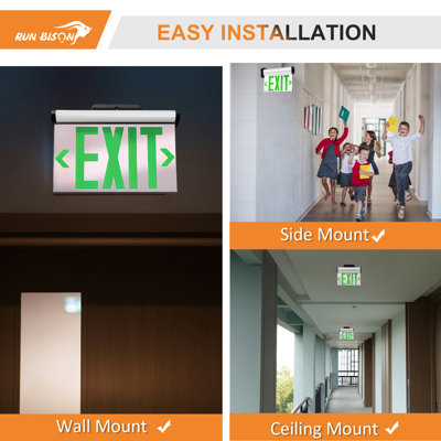 2pk Led Edge-Lit Exit Sign, Aluminum Housing Double-Sided Mirrored Rotating Acrylic Plate,Hardwired Emergency Exit Signs with Battery Backup, 120V-277VAC, Led Emergency Exit Light for Business , UL Listed,Top/Side/Wall Mount