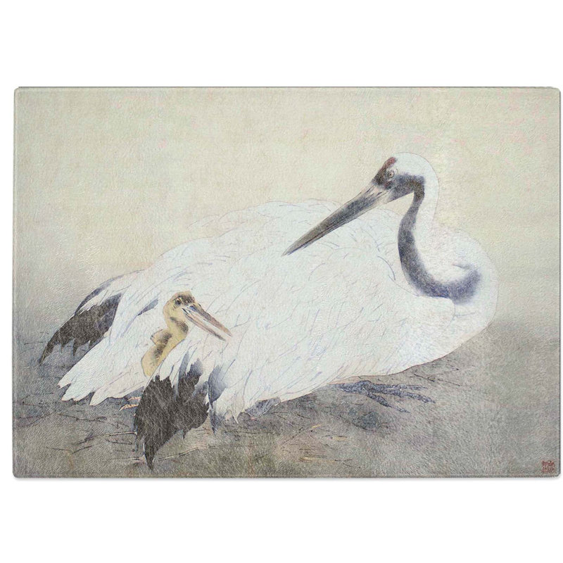 Tempered Glass Cranes Chopping Board, 39 cm W x 28.5 cm L