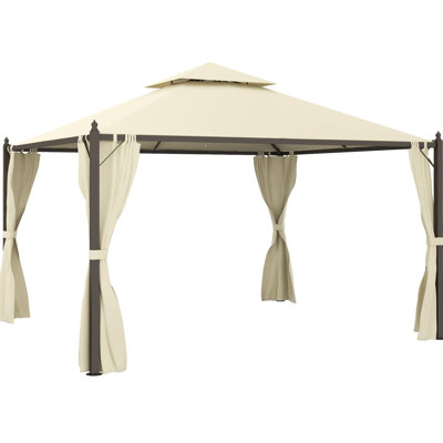 10' X 12' Outdoor Gazebo. Steel Construction With Privacy Curtains. Roof, Ventilation. Spacious For Backyard And Recreation Frame Parties Picnics. Protects From Sun Glare