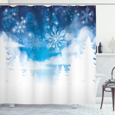 Winter Ations Christmas Trees Setting With Snowflakes and Stars New Year Graphic Image Shower Curtain + Hooks -  Ambesonne, sc_18898_long