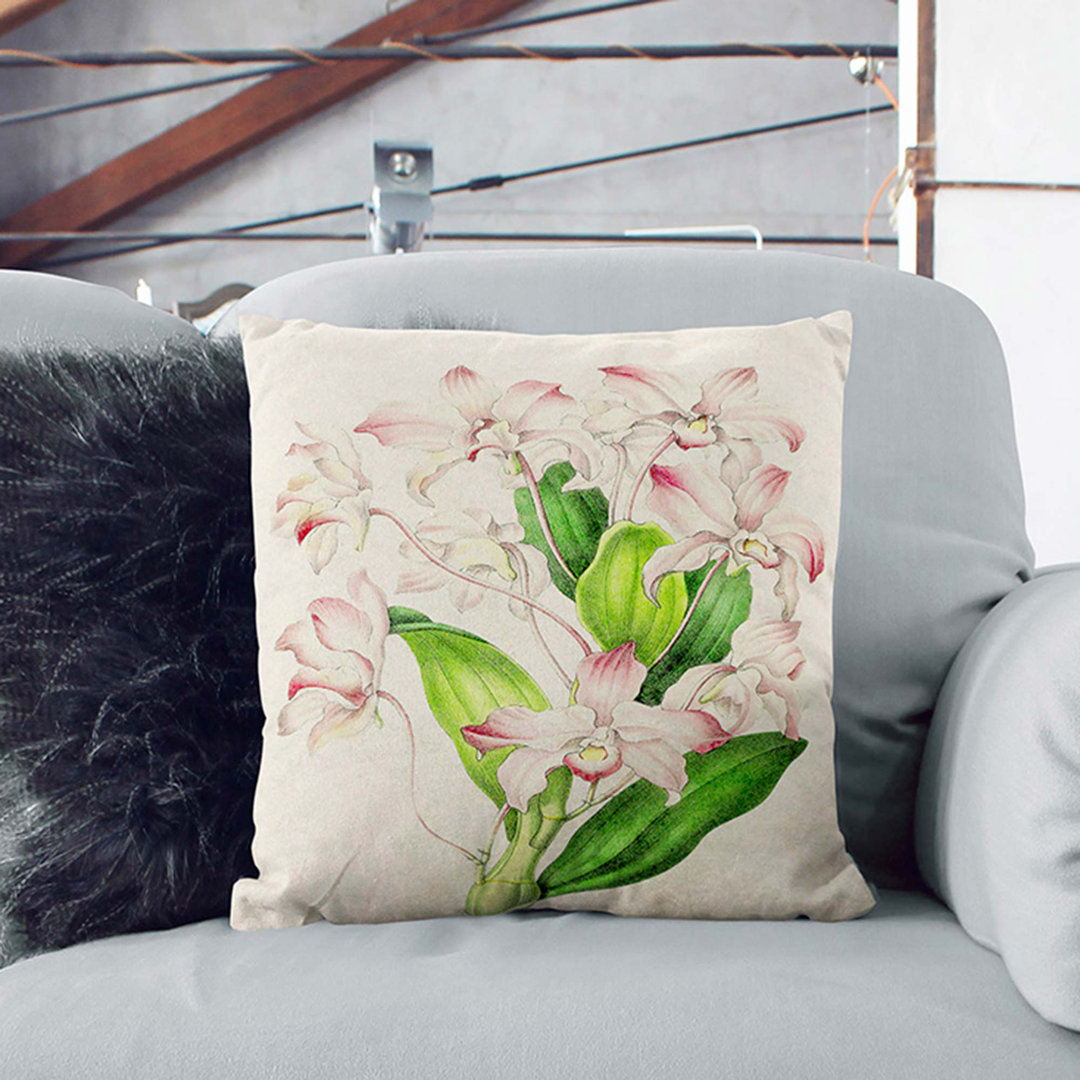 Illustration of Pink Dendrobium Orchids Cushion with Filling
