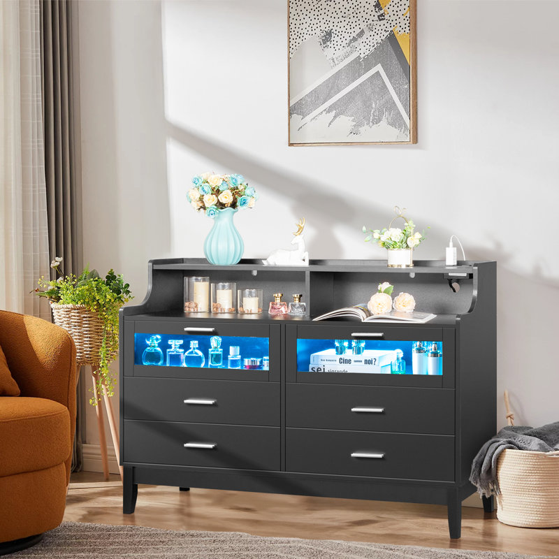 Sherial 47" W 4-Drawer Dresser, Black