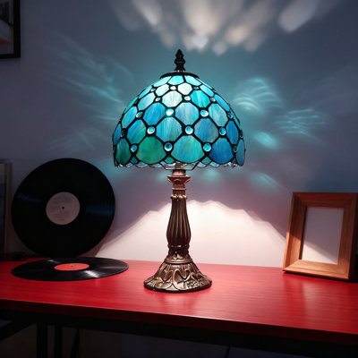 Tiffany Style Table Lamp With Stained Glass Shade, Handmade Antique Bedside Light For Bedroom, Reading Or Office Decor