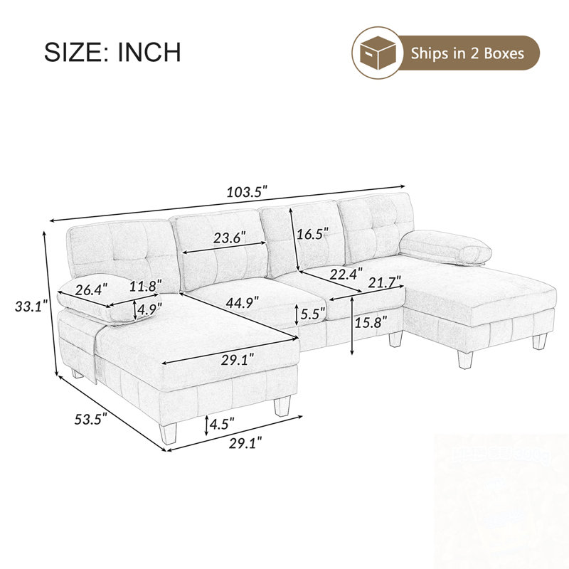 Canapé modulaire en U avec coussins doubles et coussins d'accoudoirs, Chenille brun