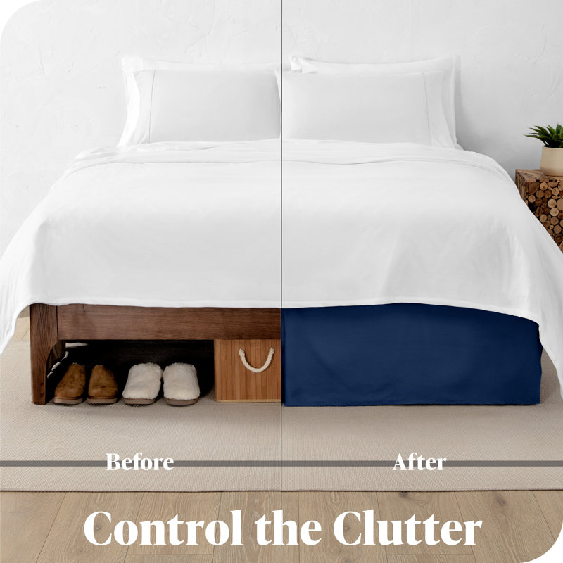 Dark Blue Polyester Twin Bed Skirt with Pleats